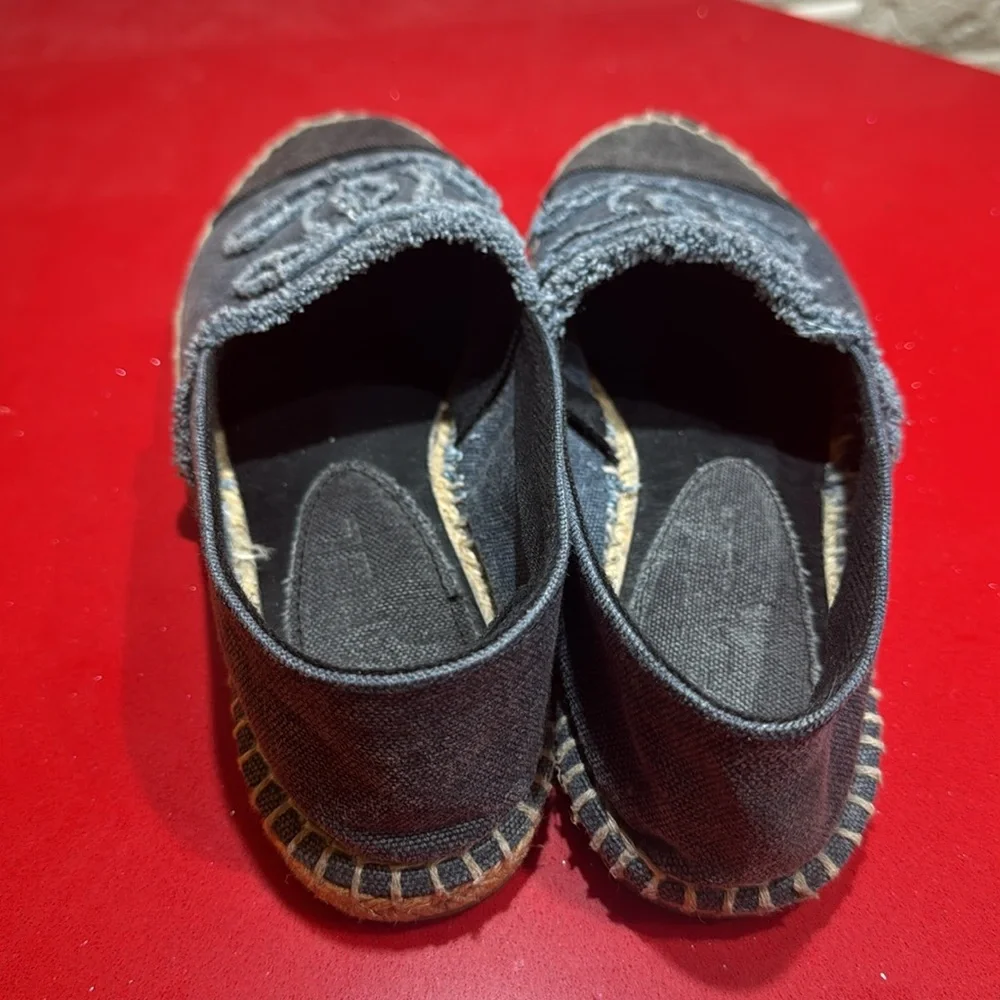 CHANEL Black Denim Espadrille Flats with CC Logo